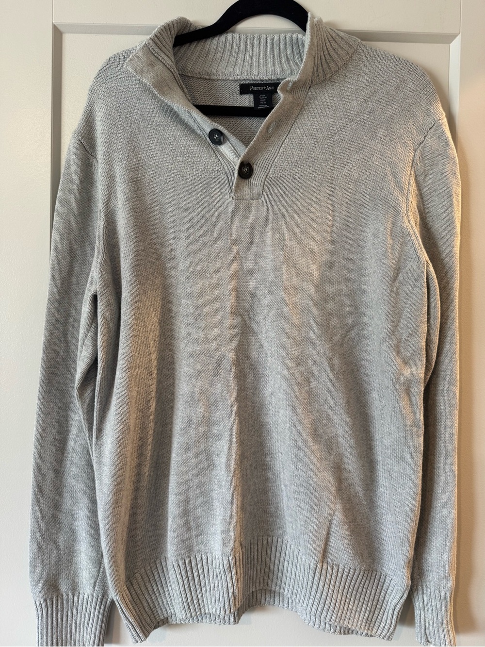 Porter & Ash Cotton Gray V-Neck Button Pullover Sweater